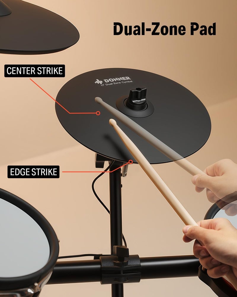 Donner Mute Cymbal for Electronic Drum Set, 13-inch Dual Zone Crash for Electric Drum Kit, 2 Zone E Cymbal for Digital Drum (CYB-13D) - Image 3